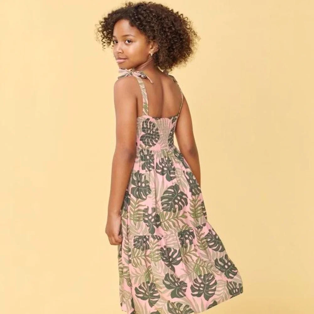 Children’s Place Girls Size 7/8 Tropical Monstera Pink Green‎ Summer Dress